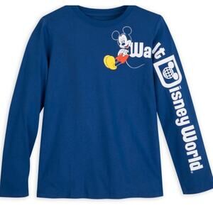 Walt Disney World Mickey Mouse 28 spellout long sleeve blue graphic t-shirt XS 4